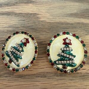 Lunch At The Ritz Christmas Tree Round Earrings Rare